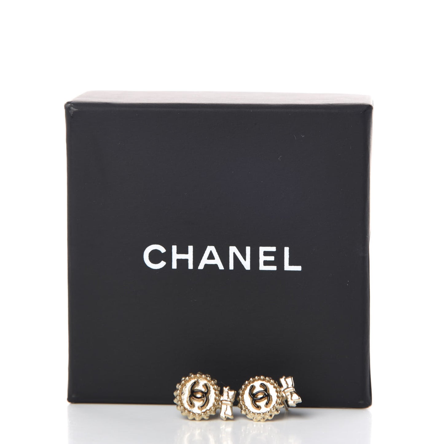 CC Bow Earrings Black Gold