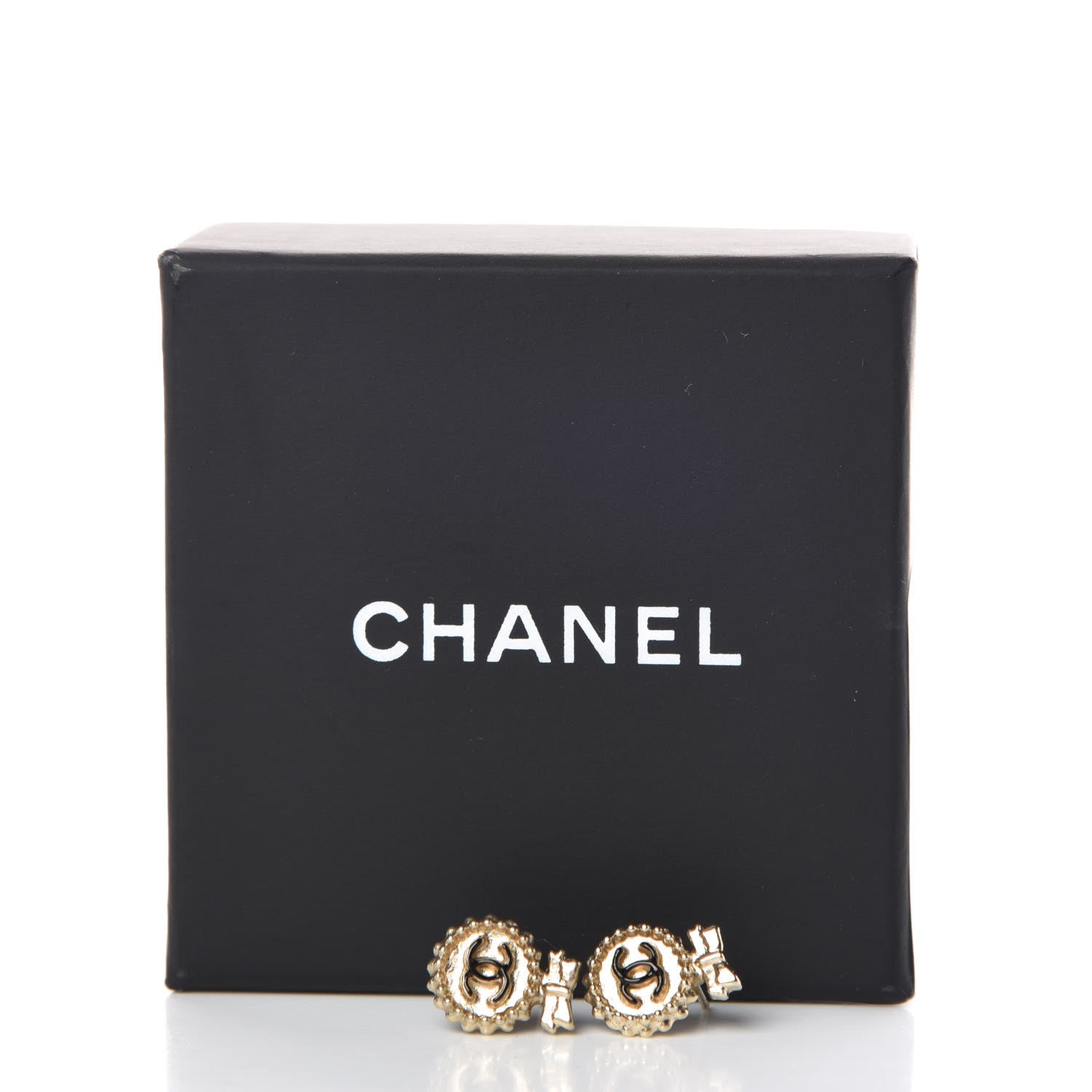 Chanel CC Bow Earrings Black Gold 5 of 5