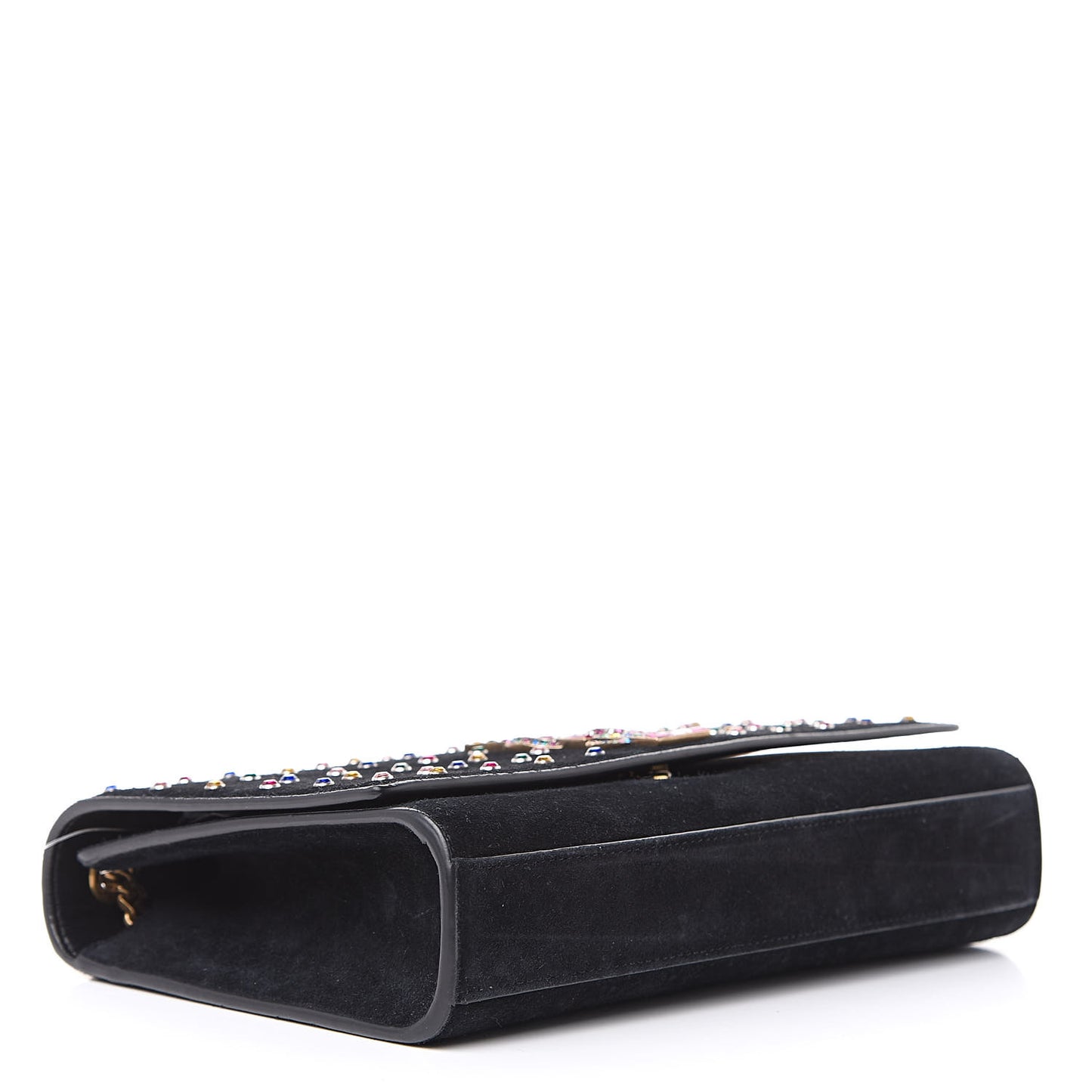 Suede Crystal Medium Classic Monogram Kate Satchel Black