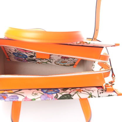Gucci Canvas Medium Flora Tote White Multicolor Orange Fluo 5 of 9