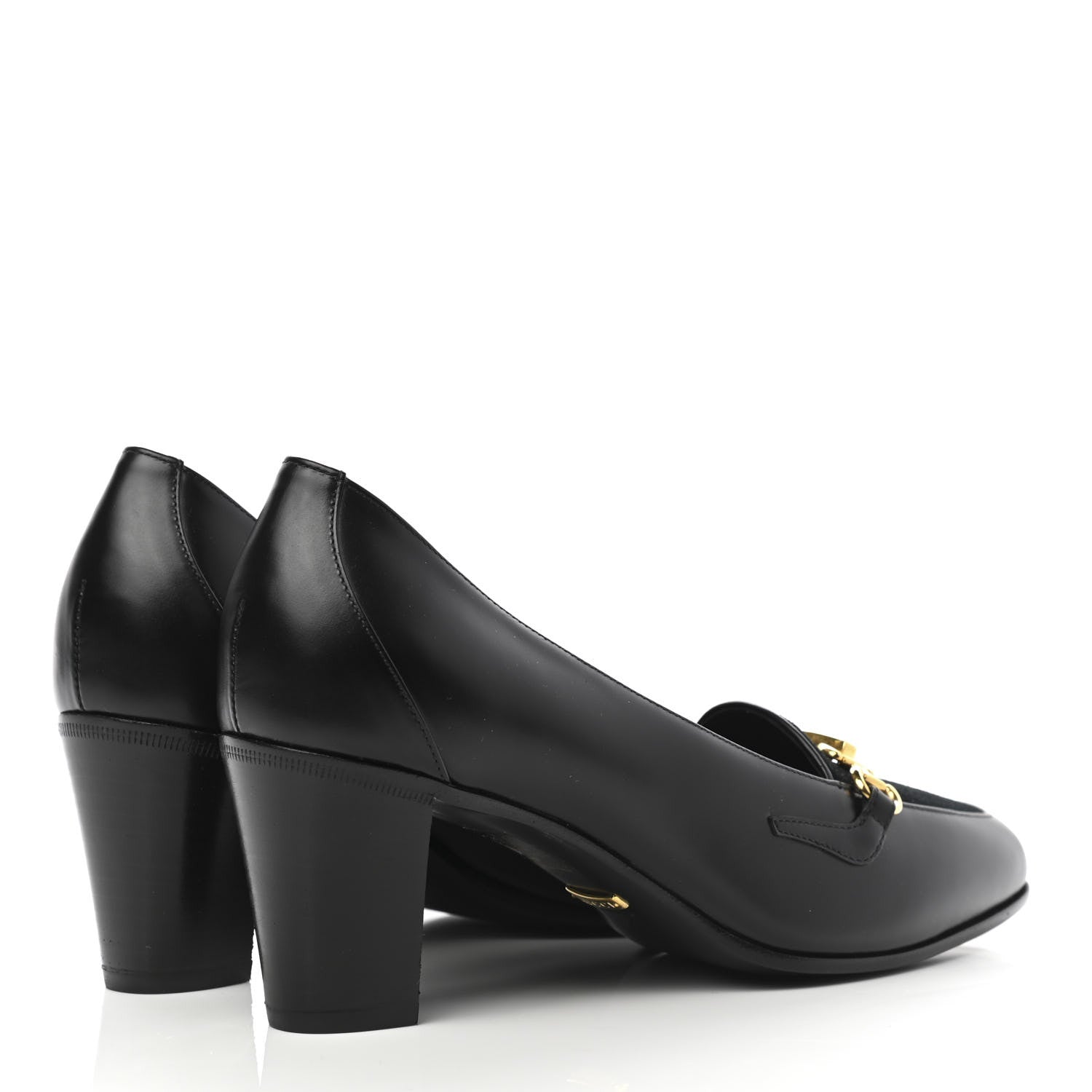 Gucci Calfskin Suede Horsebit Mid Heel Pumps 38 Black 4 of 8