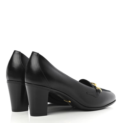 Gucci Calfskin Suede Horsebit Mid Heel Pumps 38 Black 4 of 8