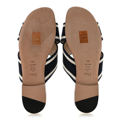Christian Dior Canvas Palms Embroidered Dway Criss Cross Slide Sandals 38.5 Indigo Blue 6 of 10
