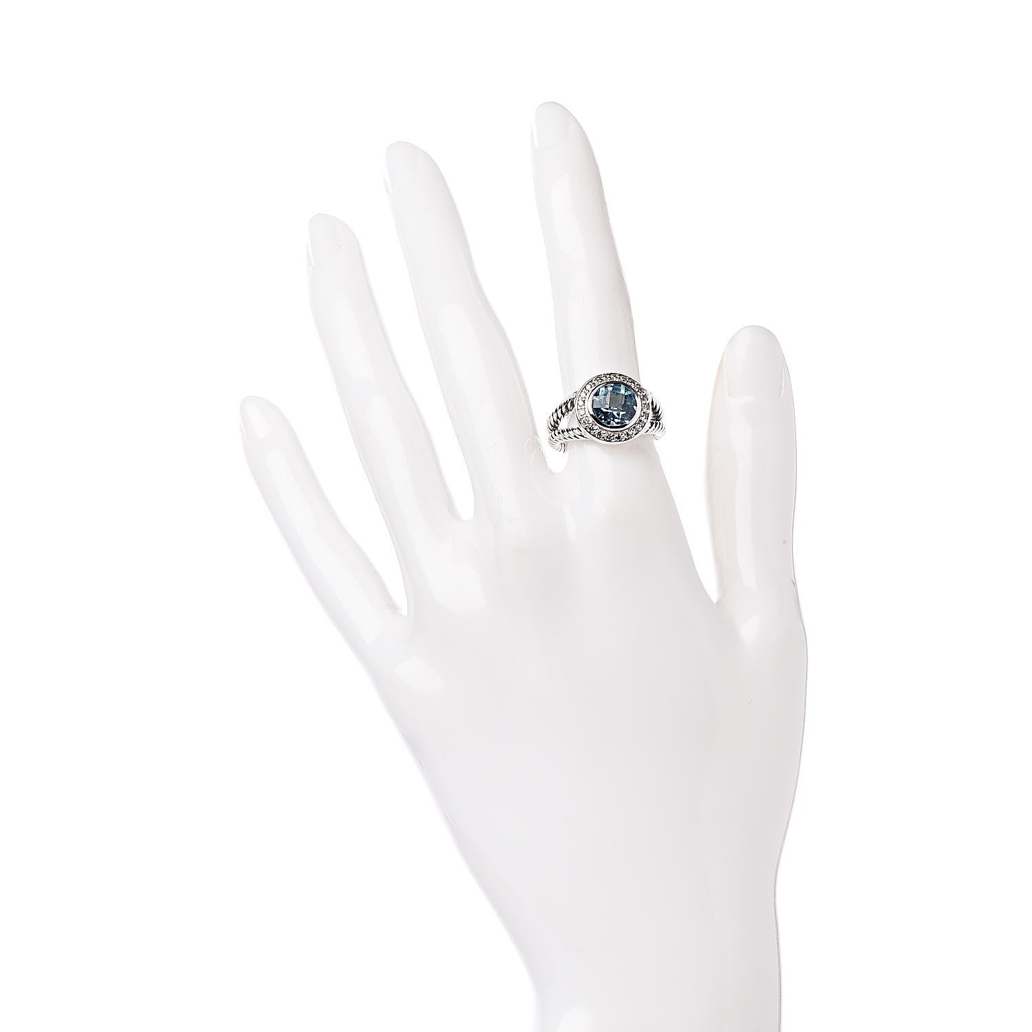 David Yurman Sterling Silver Diamond Blue Topaz 8mm Petite Cerise Ring 52 6 2 of 5