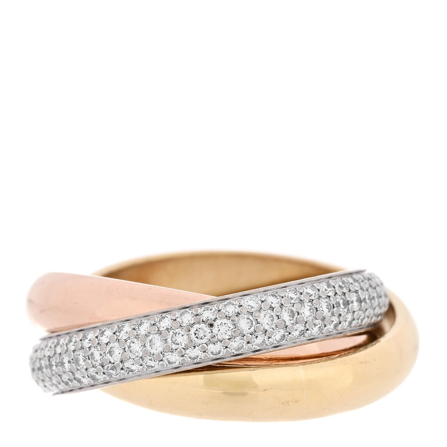 Cartier 18K White Yellow Pink Gold Diamond 1.30ct Classic Trinity Paved Ring 55 7.25 3 of 6