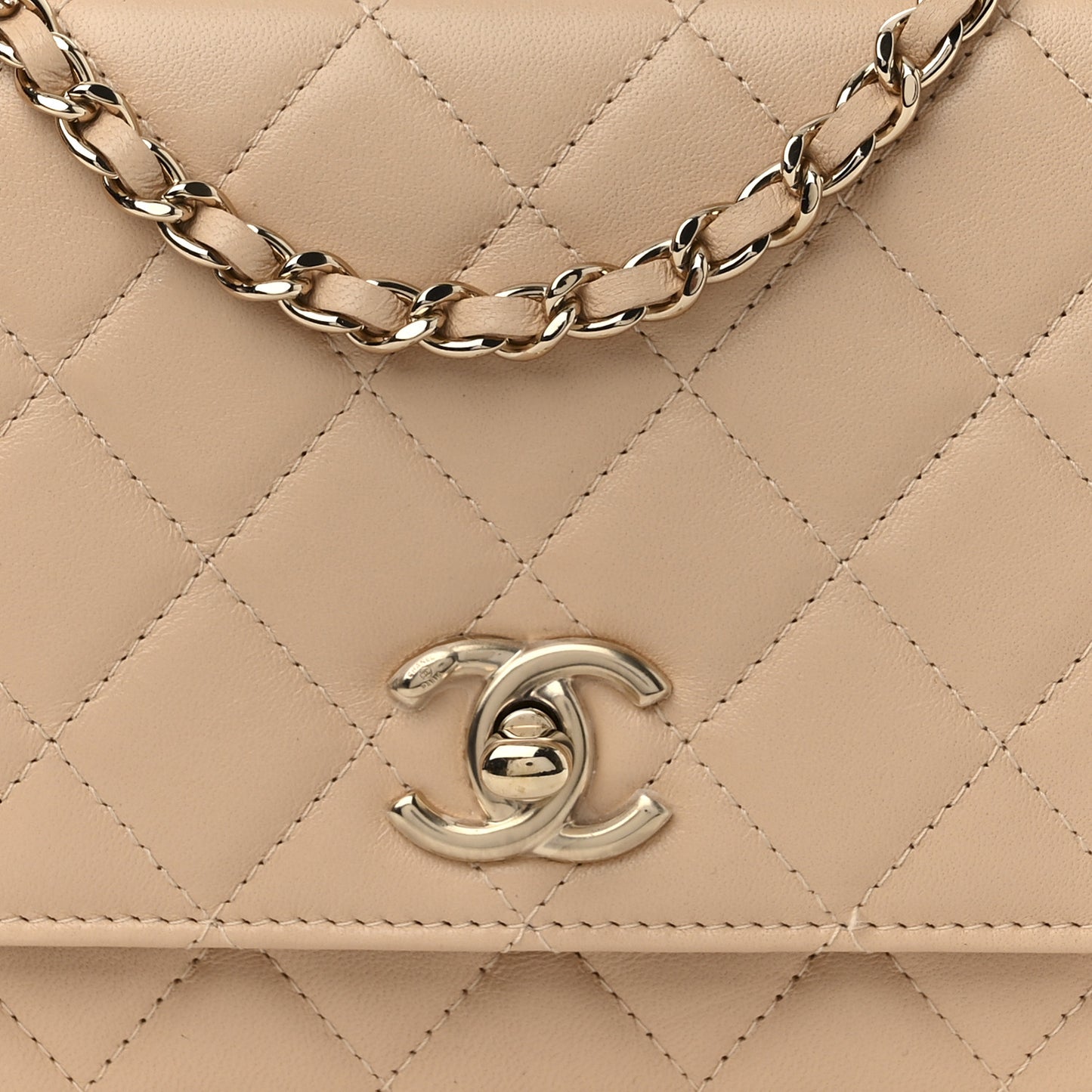 Lambskin Quilted Trendy CC Wallet On Chain WOC Beige