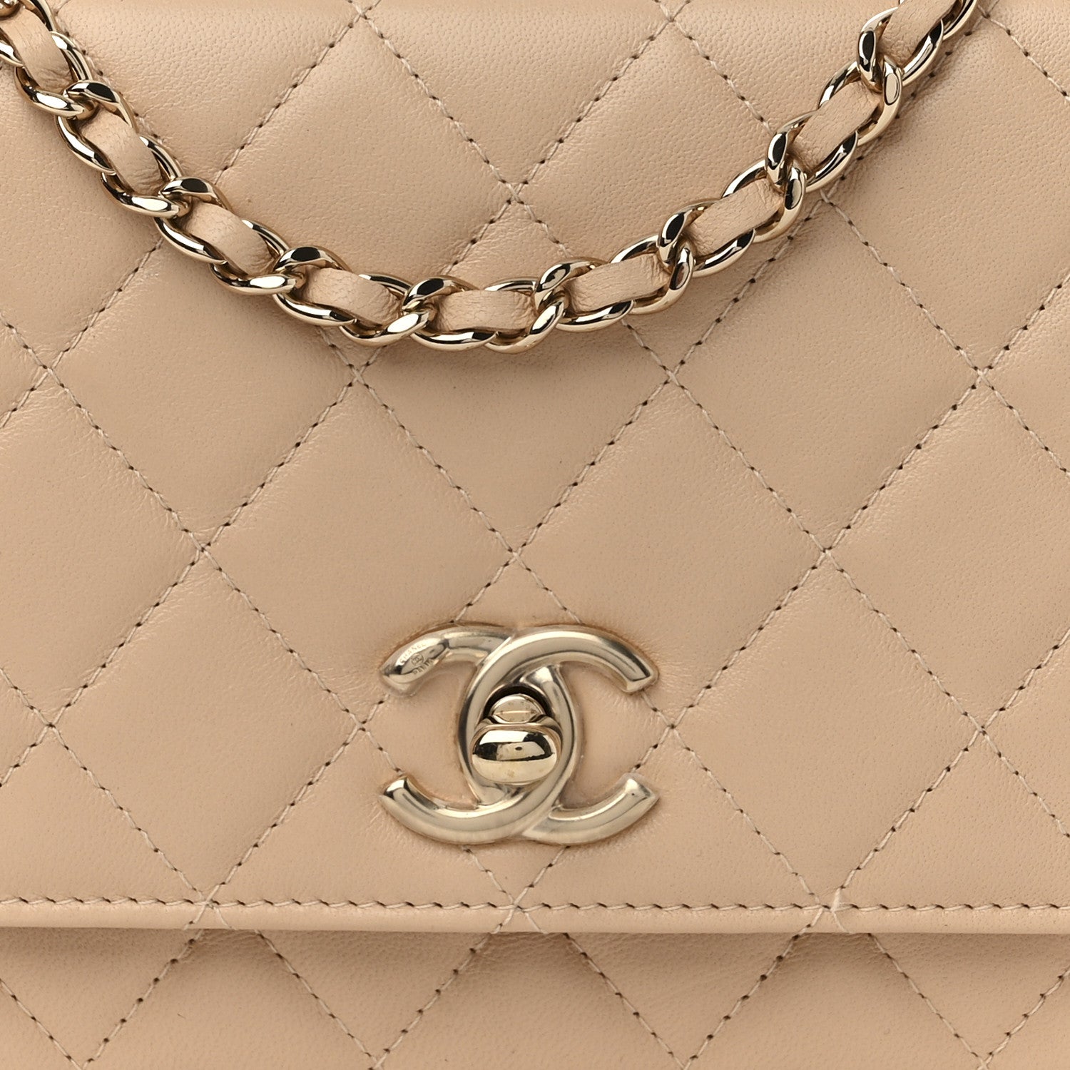 Chanel Lambskin Quilted Trendy CC Wallet On Chain WOC Beige 9 of 12