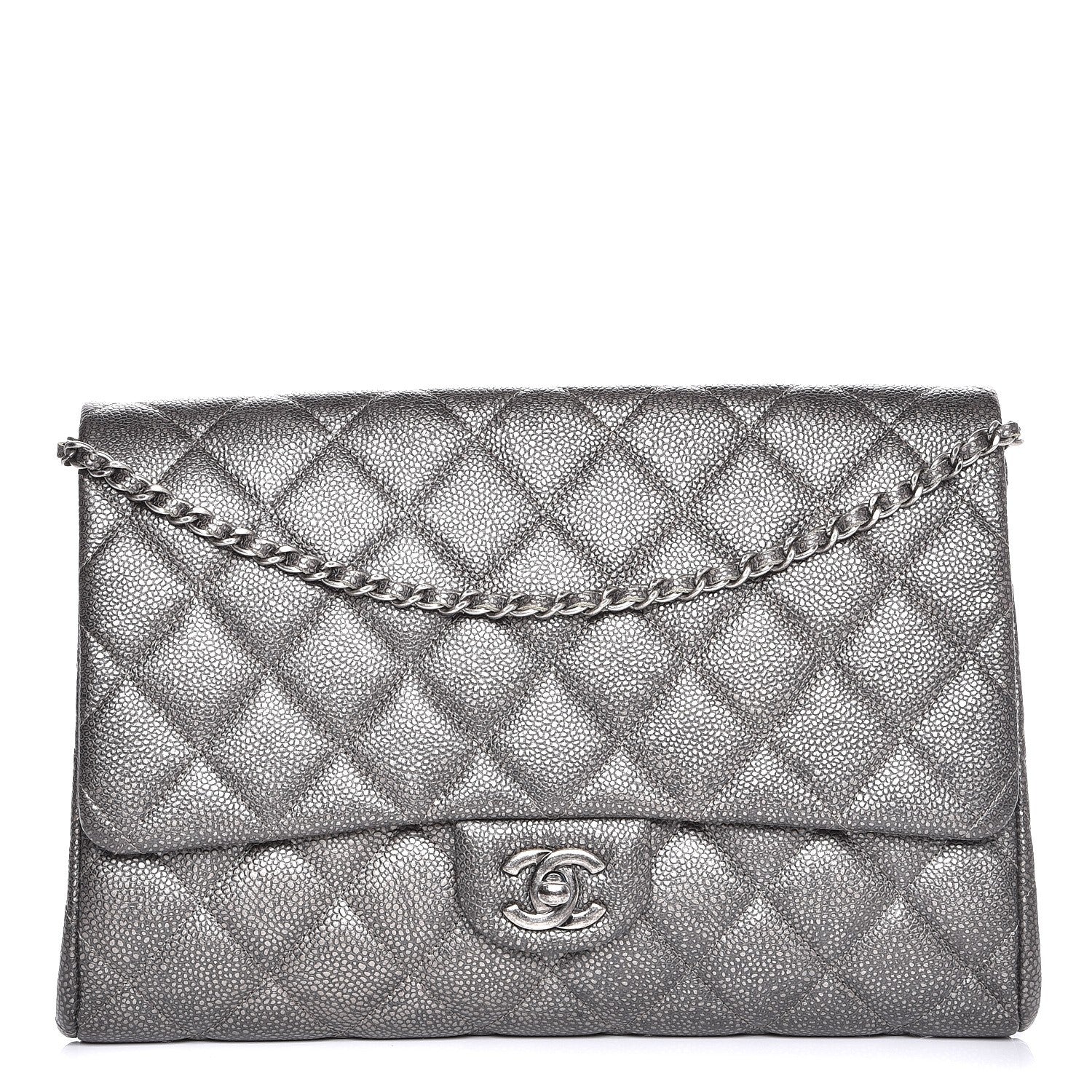 Chanel Metallic Caviar Quilted Clutch With Chain Flap Dark Silver 1 of 7