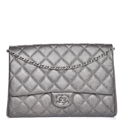 Chanel Metallic Caviar Quilted Clutch With Chain Flap Dark Silver 1 of 7