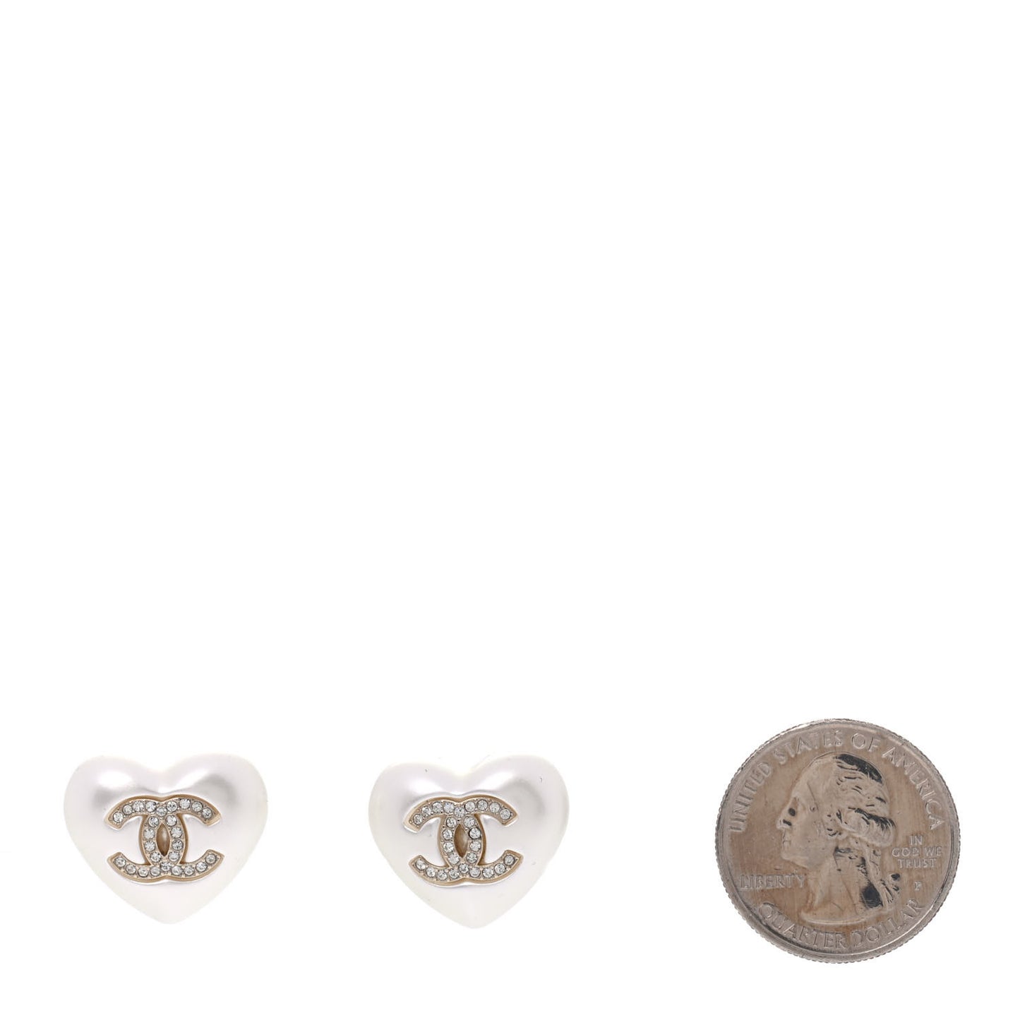 Pearl Crystal CC Heart Earrings Gold
