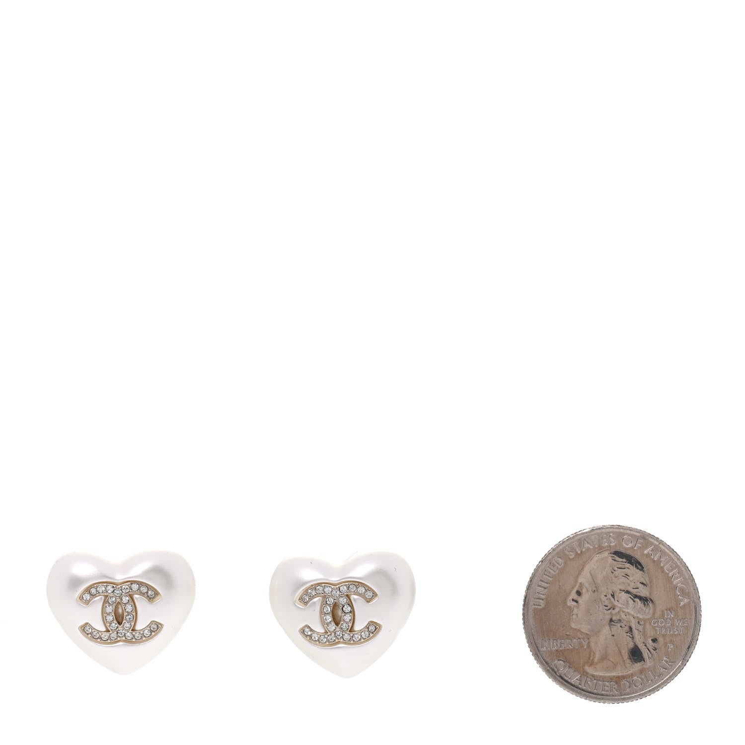 Chanel Pearl Crystal CC Heart Earrings Gold 2 of 4