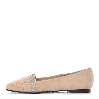 Hermes Suede Goatskin Crystal Powdered Nice Ballerina Flats 38 Nude 1 of 9