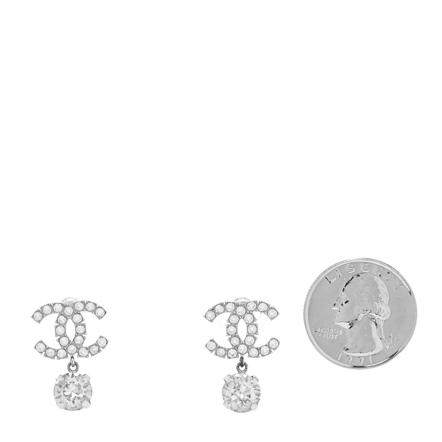 Crystal CC Drop Earrings Silver