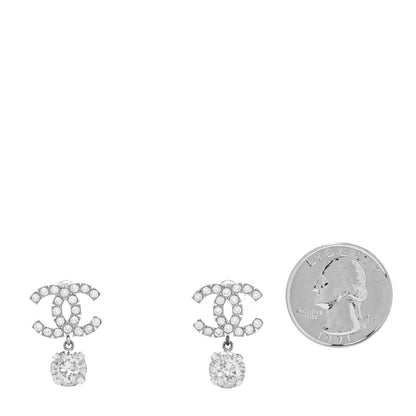 Chanel Crystal CC Drop Earrings Silver 2 of 4