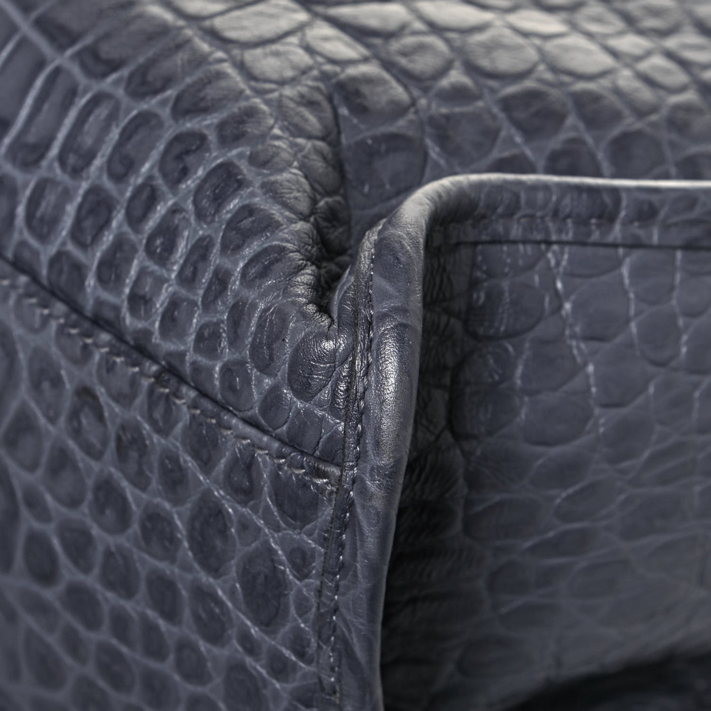 Calfskin Crocodile Embossed Giant 12 Gold Hardware City Gris Beton