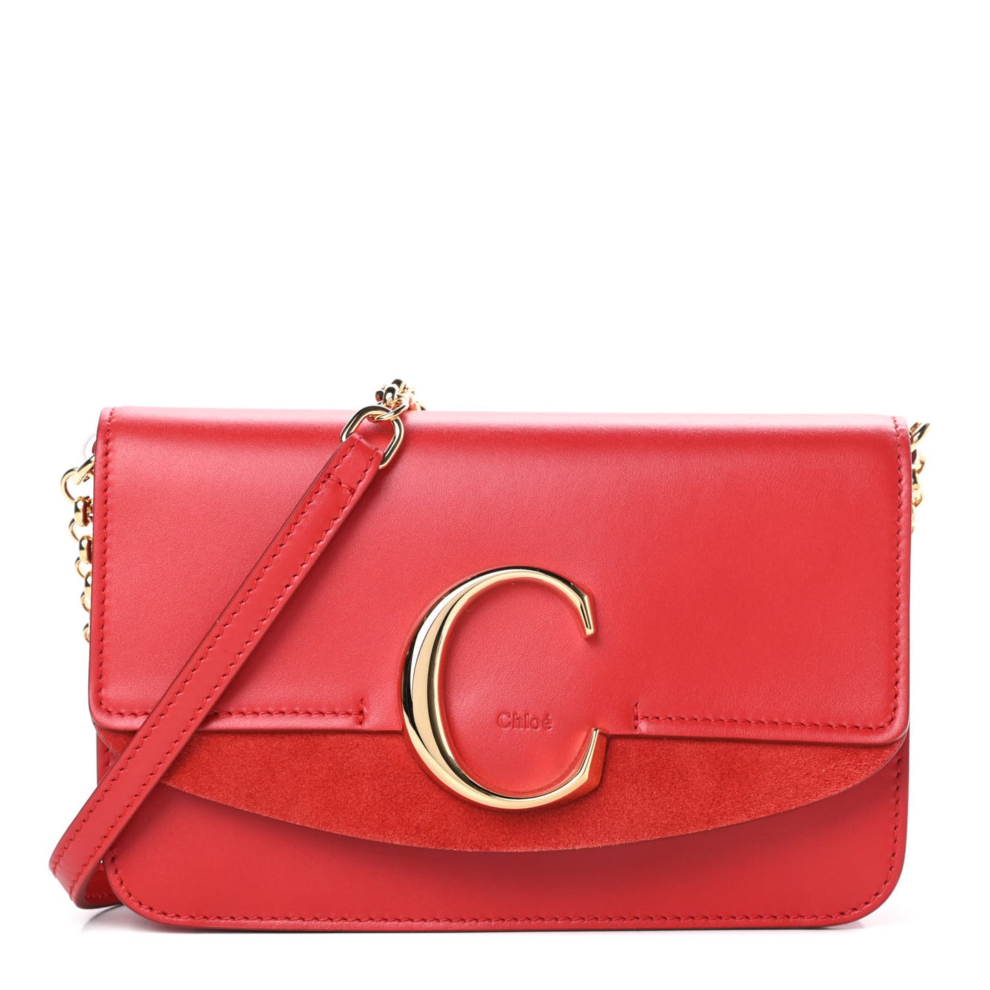 Calfskin Suede C Clutch With Chain Plaid Red