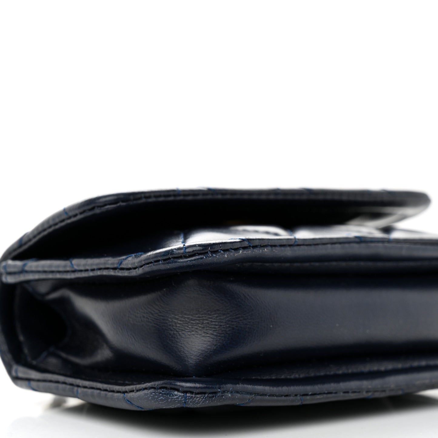 Shiny Lambskin Quilted Extra Mini Flap Navy Blue