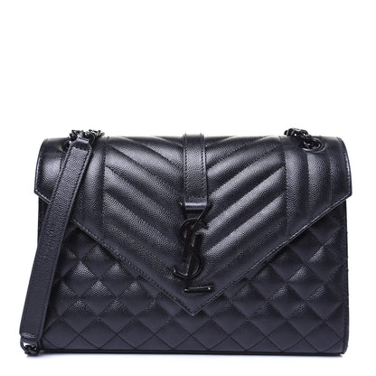 Saint Laurent Grain De Poudre Textured Mixed Matelasse Triquilt Medium Monogram Satchel Black 1 of 13
