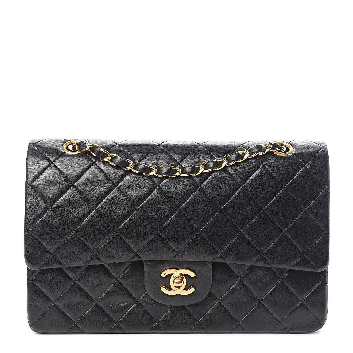 Lambskin Quilted Medium Double Flap Black