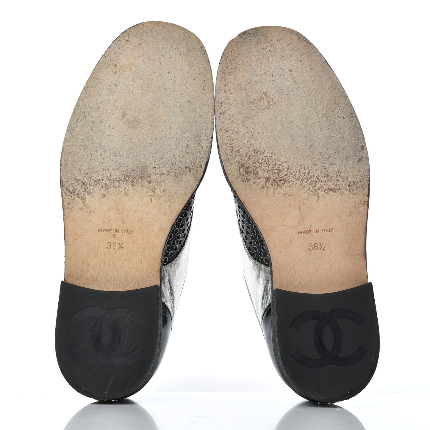 Metallic Crumpled Lambskin CC Lace Up Oxfords 36.5