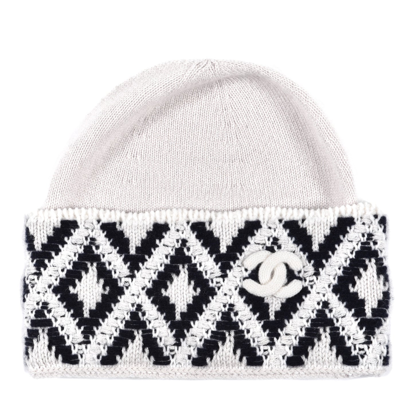 Cashmere Blend CC Beanie Hat With Gloves Set White Navy Blue