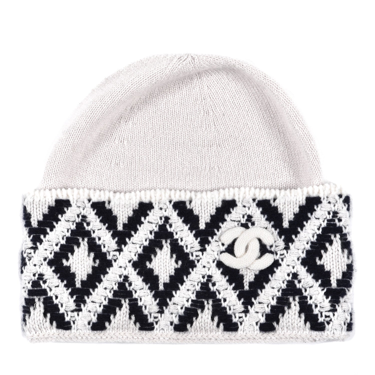 Chanel Cashmere Blend CC Beanie Hat With Gloves Set White Navy Blue 2 of 9