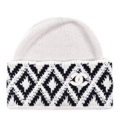 Chanel Cashmere Blend CC Beanie Hat With Gloves Set White Navy Blue 2 of 9