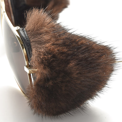 Saint Laurent Mink Fur Classic 11 Shields Sunglasses Gold 12 of 13
