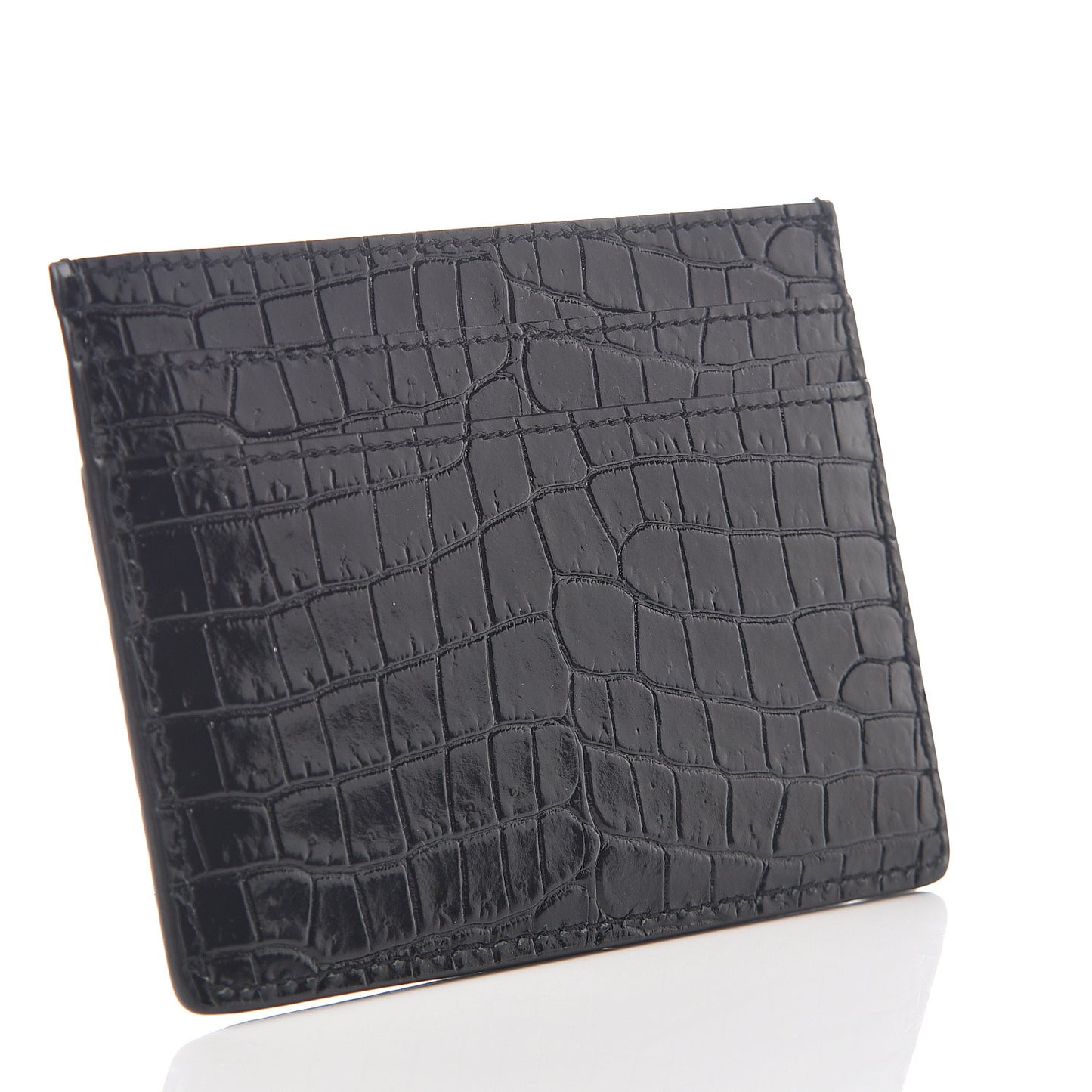 Calfskin Crocodile Embossed Monogram Credit Card Case Black