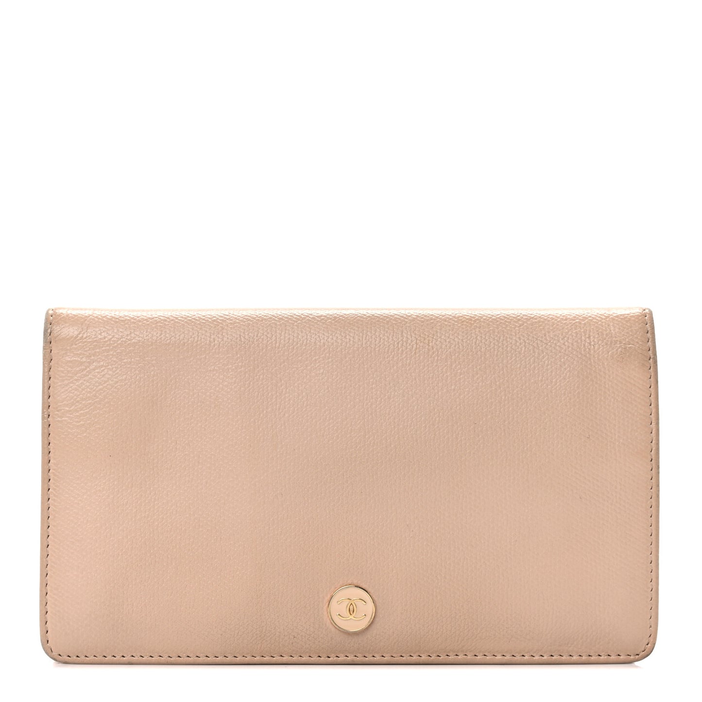 Grained Calfskin CC Button Yen Wallet Beige
