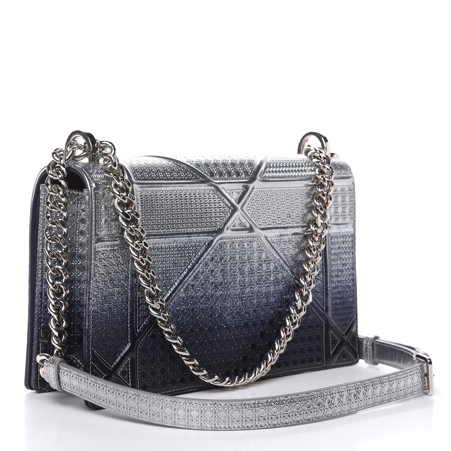 Christian Dior Metallic Patent Micro-Cannage Gradient Medium Diorama Flap Bag Silver Blue 3 of 10