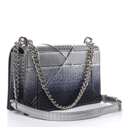 Christian Dior Metallic Patent Micro-Cannage Gradient Medium Diorama Flap Bag Silver Blue 3 of 10
