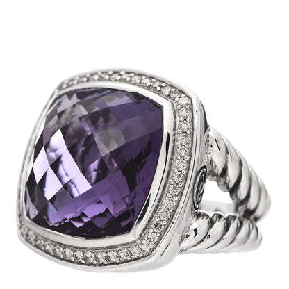 David Yurman Sterling Silver Diamond Amethyst 17mm Albion Ring 54 7 3 of 5
