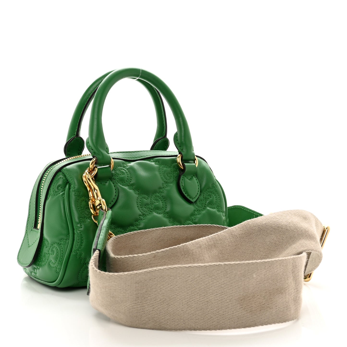 Calfskin GG Matelasse Mini Bowler Bag Spring Green Natural