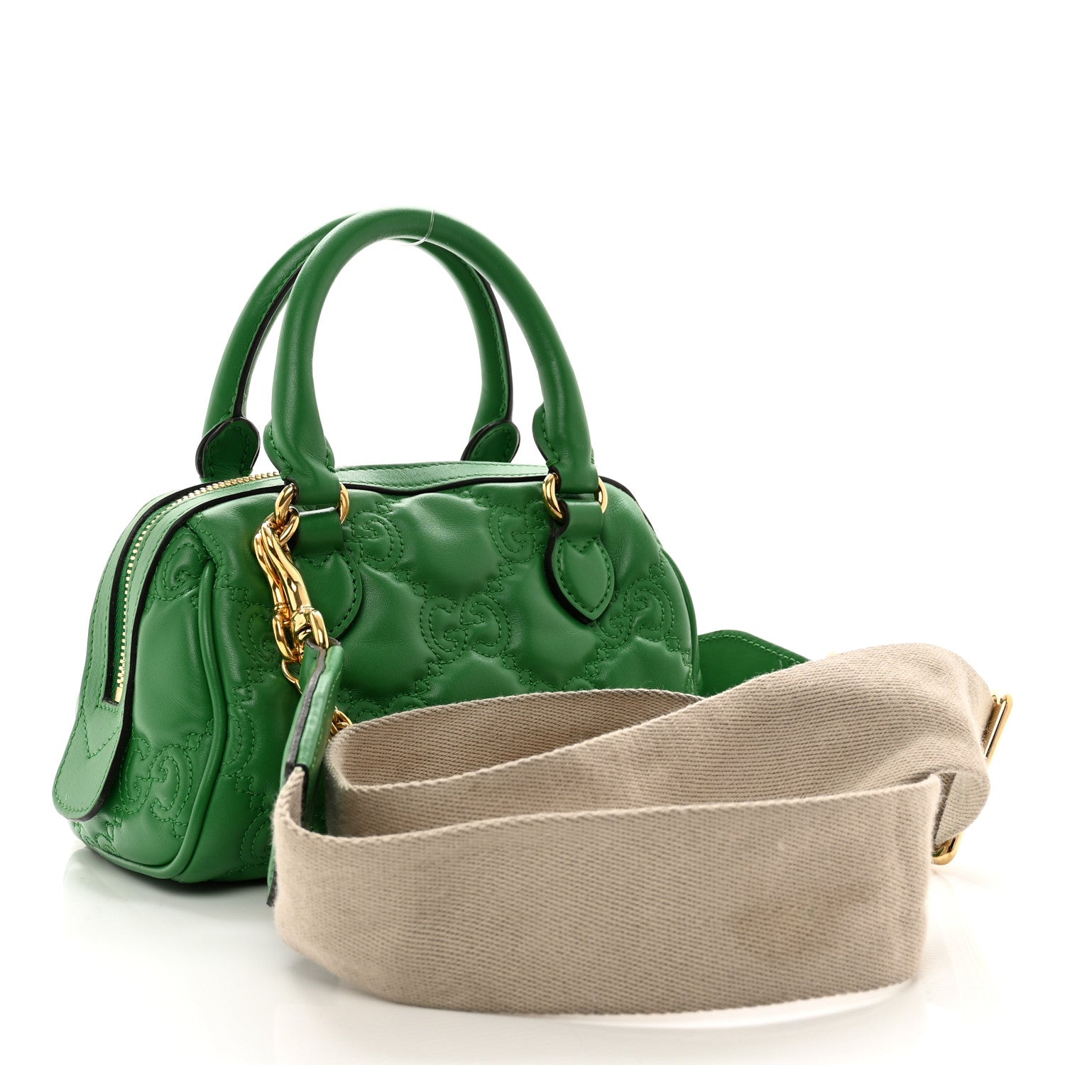 Gucci Calfskin GG Matelasse Mini Bowler Bag Spring Green Natural 3 of 12