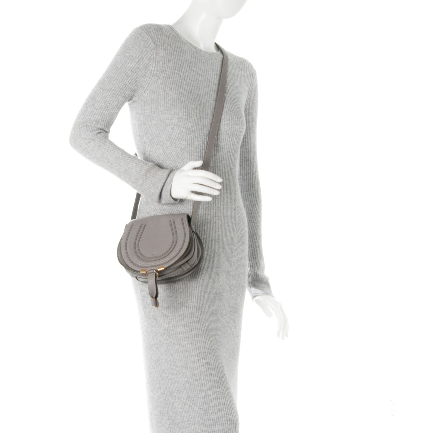 Chloe Calfskin Mini Marcie Round Crossbody Bag Cashmere Grey 2 of 8
