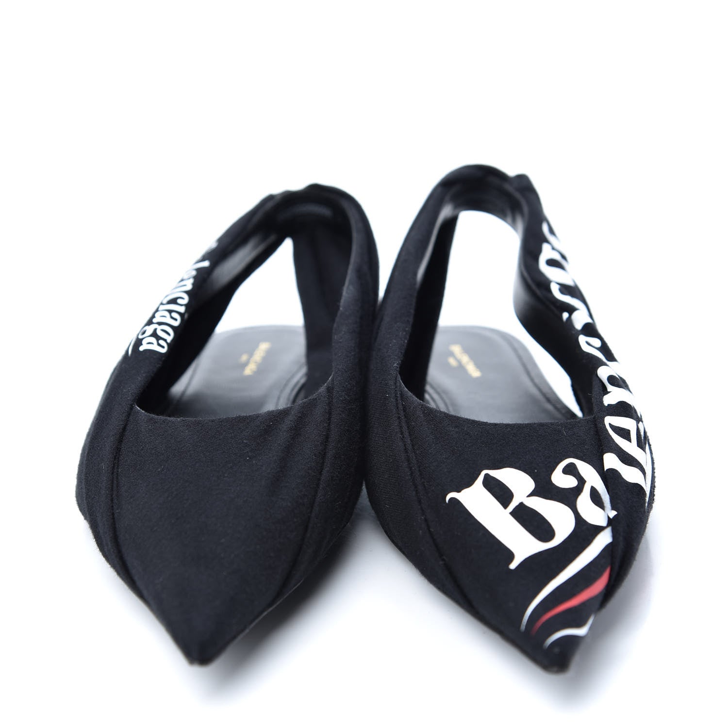 Balenciaga Jersey Crepe Political Campaign Logo Knife Pointed Slingback Flats 38 Black White Rouge 2 of 10