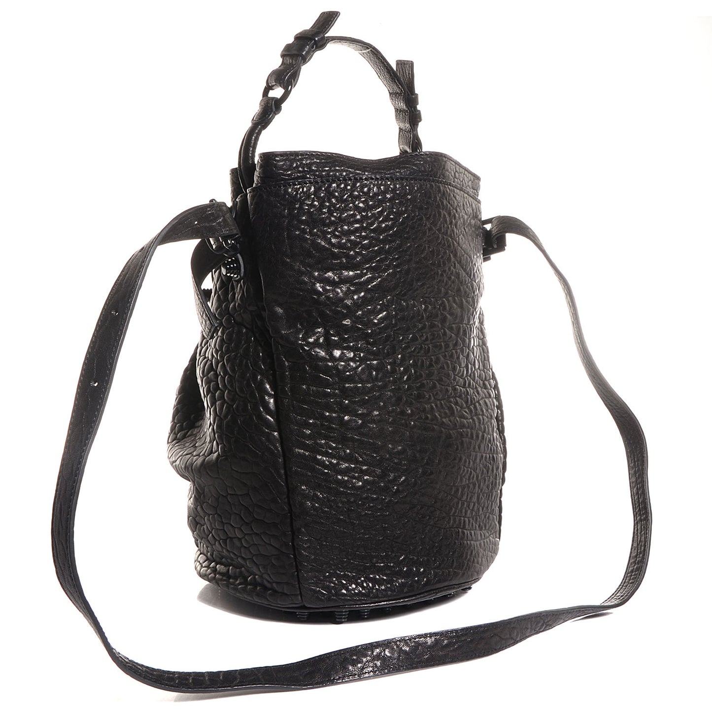 Pebbled Lambskin Diego Bucket Bag Black w Black Hardware