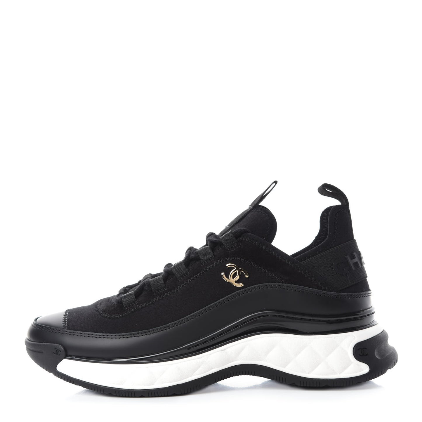 Velvet Calfskin Mixed Fibers CC Sneakers 36.5 Black