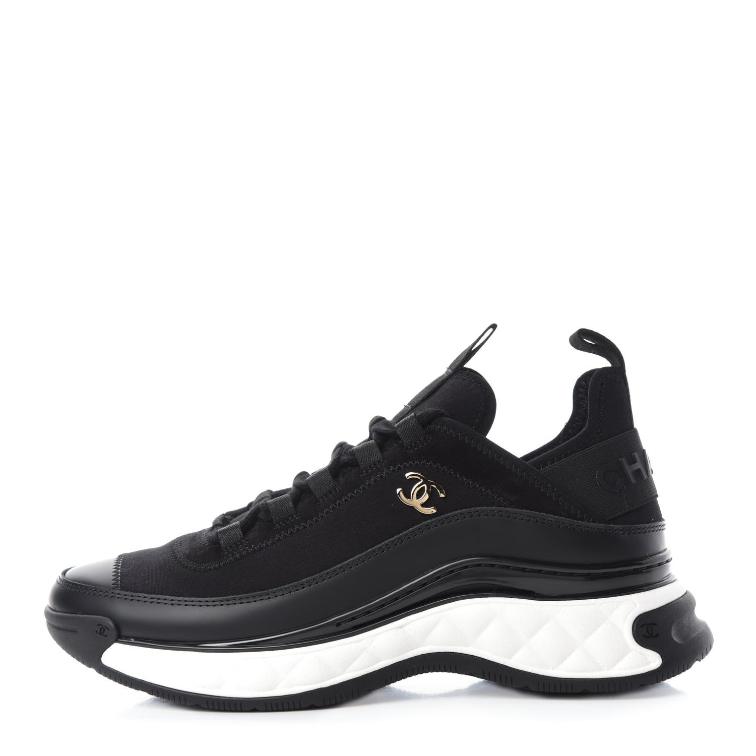 Chanel Velvet Calfskin Mixed Fibers CC Sneakers 36.5 Black 1 of 8