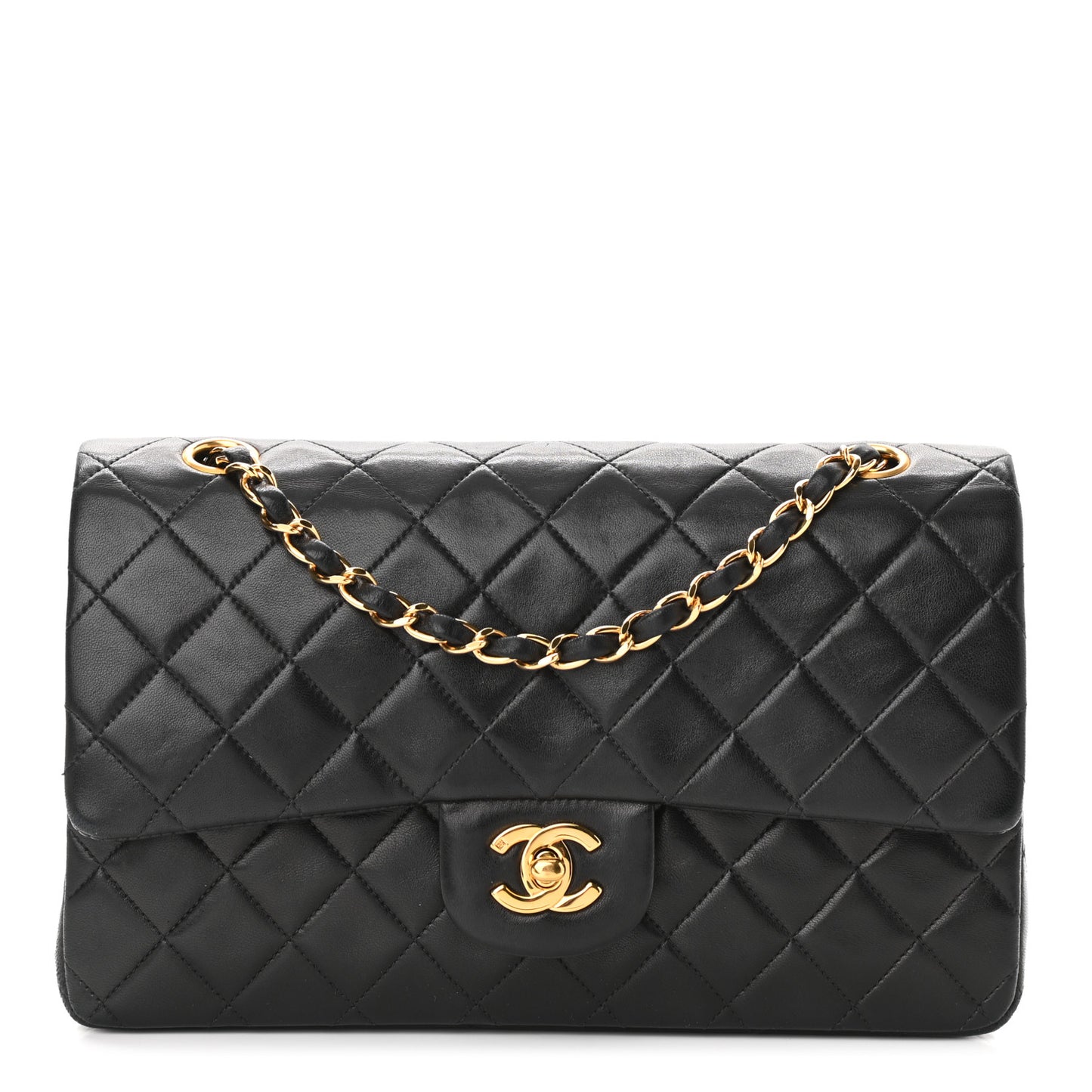 Lambskin Quilted Medium Double Flap Black