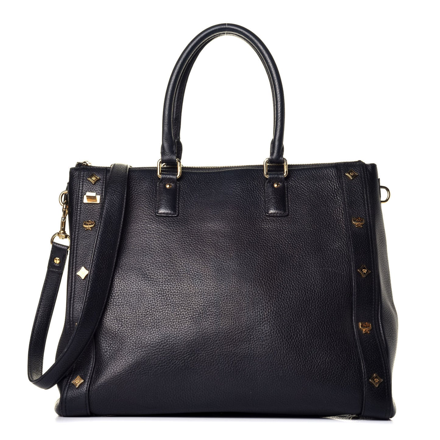 Grained Calfskin Studded Tote Black