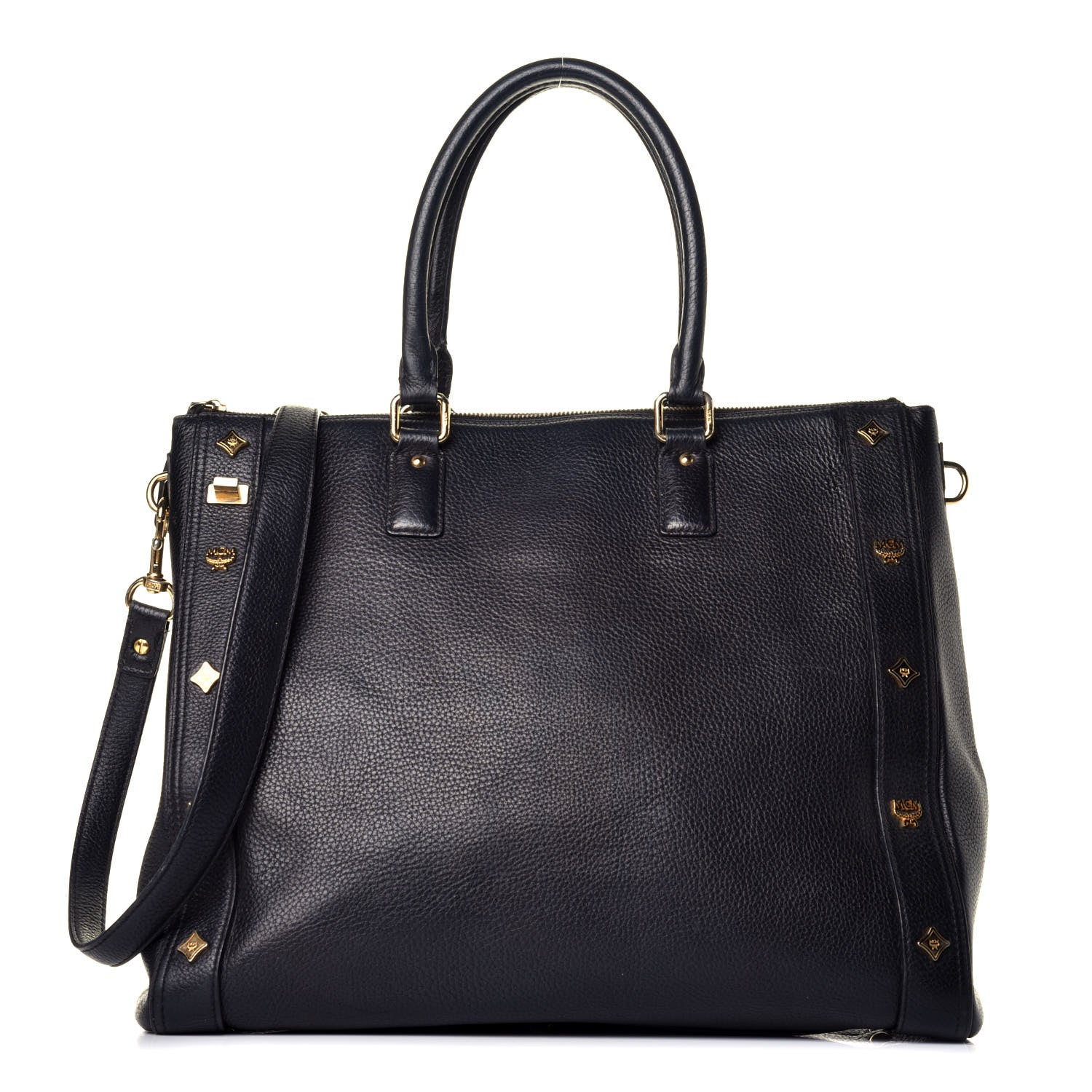 MCM Grained Calfskin Studded Tote Black 1 of 16