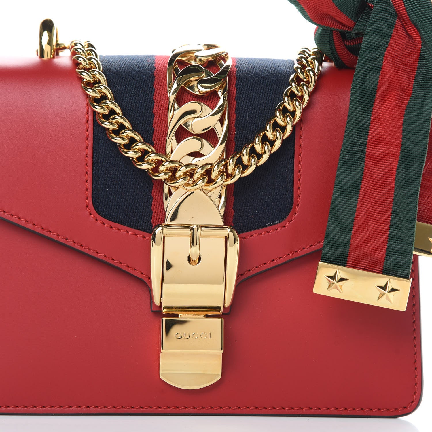 Gucci Calfskin Mini Sylvie Chain Shoulder Bag Hibiscus Red 8 of 10