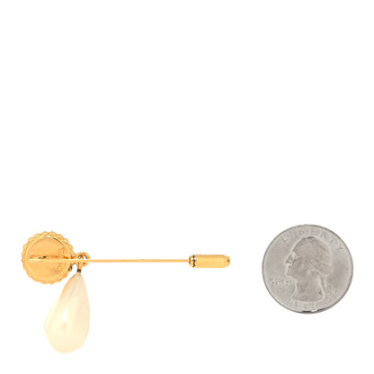 Chanel Metal Pearl CC Clover Brooch Stick Pin Gold 2 of 3
