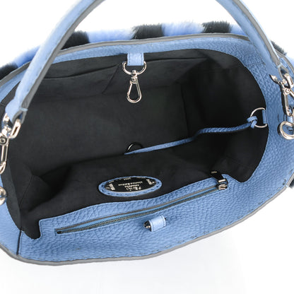 Fendi Mink Fur Calfskin Pequin Small Anna Bucket Bag Baltico Sky 5 of 8