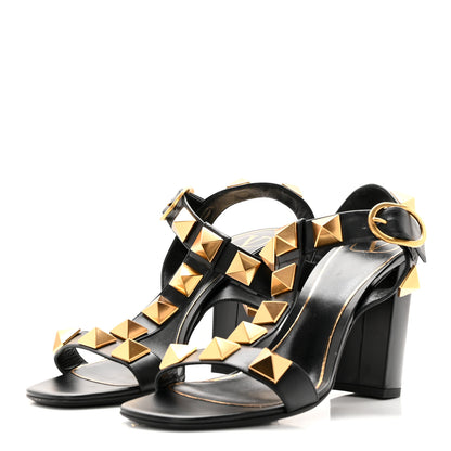 Valentino Garavani Calfskin Roman Stud T-Strap 90mm Sandals 40 Black 3 of 18