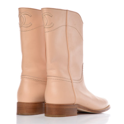 Chanel Calfskin Ascot CC Boots 37 Beige Clair 4 of 13