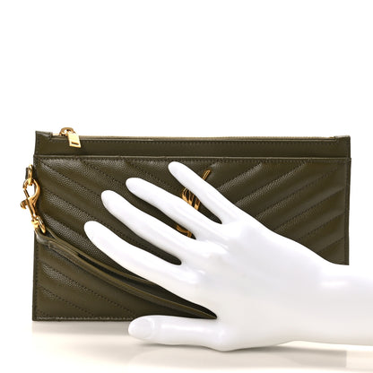 Saint Laurent Grain De Poudre Chevron Monogram Large Bill Pouch Light Sage 2 of 8