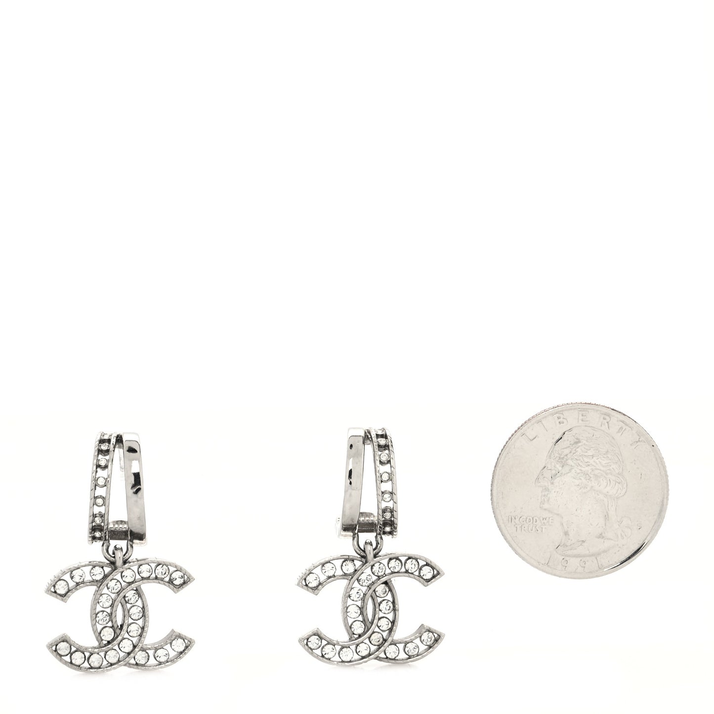 Crystal CC Drop Earrings Silver